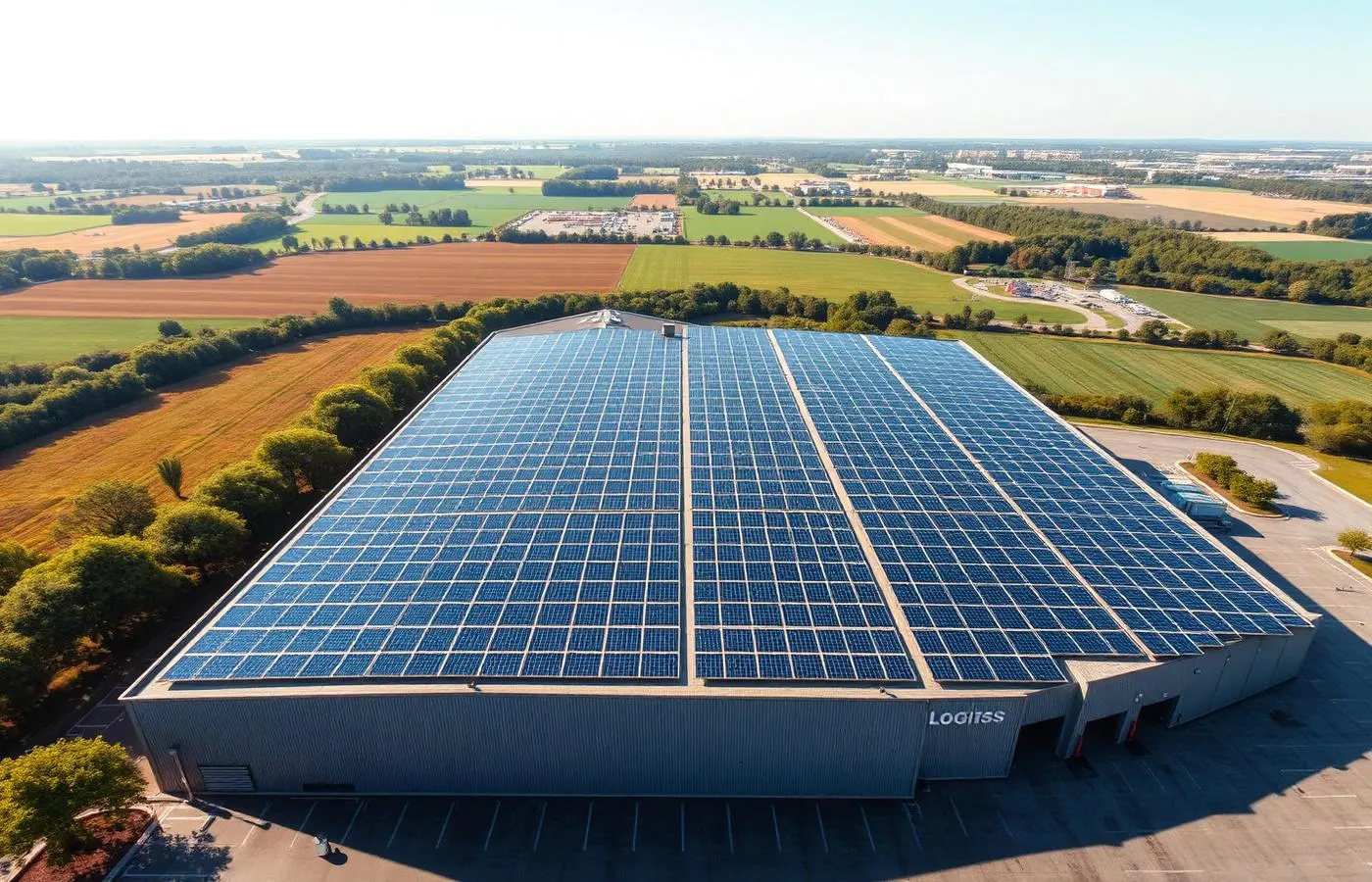 Solar panels on the warehouse roof